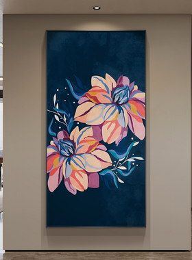 中古风高级感植物花卉挂画个性竖版入户玄关装饰画走廊过道尽头画