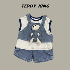 【TEDDYKING】新款牛仔背带小熊玩偶套装时尚休闲裤  TXB24207