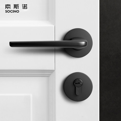 索斯卧室房间静音三件套黑色门锁