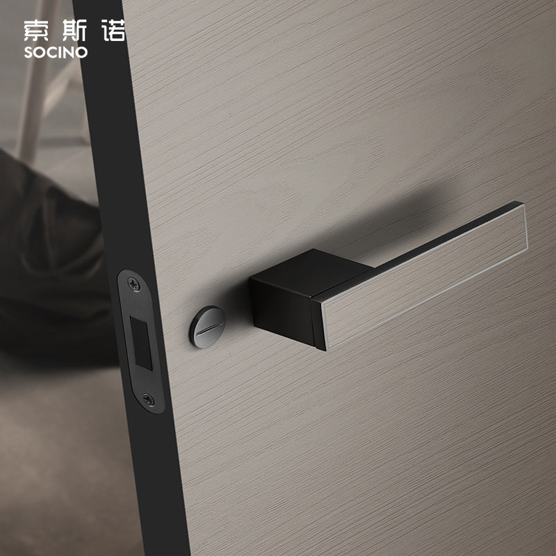 索斯诺黑灰简约卧室门锁室内静音磁吸静音门锁现代房门锁生态门锁