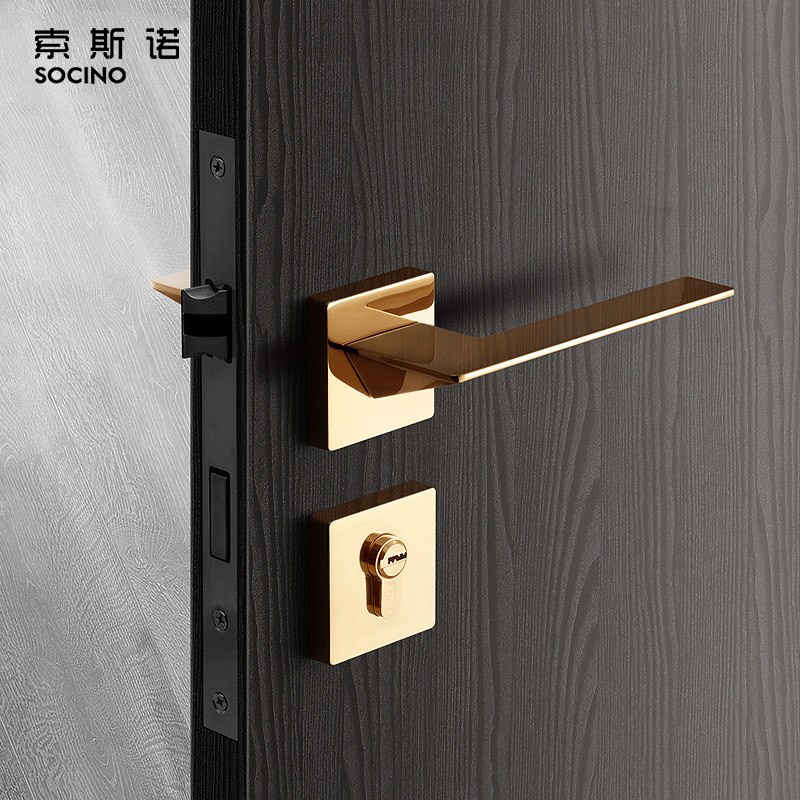 索斯诺门锁室内卧室静音房门锁北欧金色分体锁现代轻奢实木门锁具