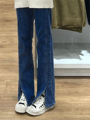 Демисезонные приталенные прямые свободные джинсы, для формы тела «груша», большой размер, высокая талия