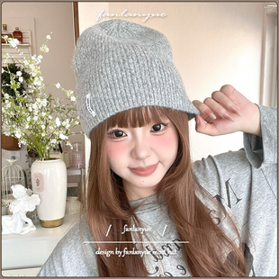 柔软简约小标毛线帽女秋冬薄款百搭显脸小冷帽大头围宽松包头帽子
