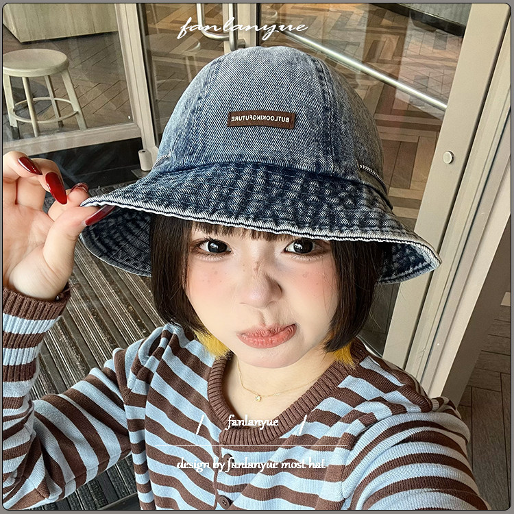 圆顶牛仔渔夫帽女春夏日系大头围遮阳防晒盆帽百搭显脸小水桶帽子
