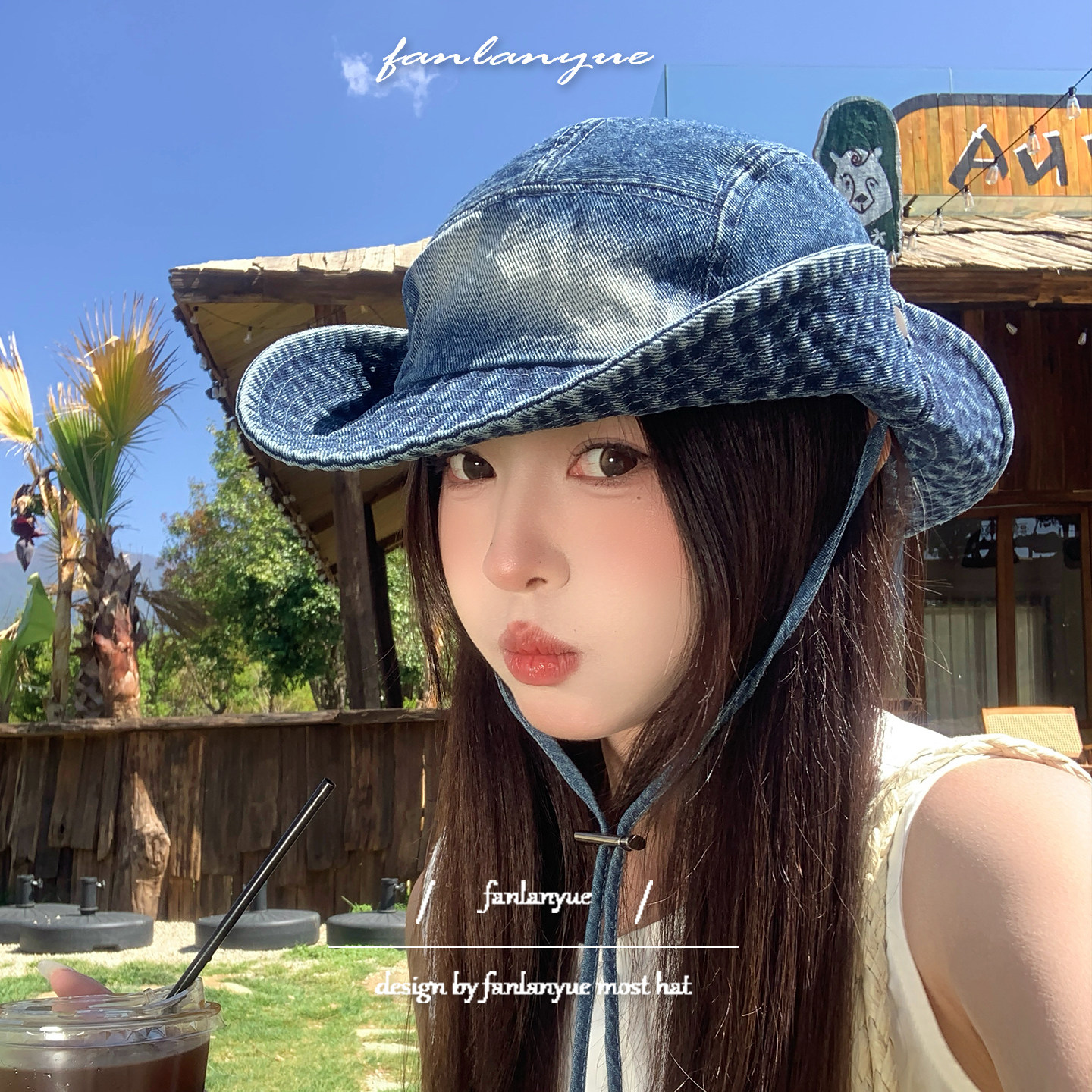 西部牛仔渔夫帽女夏户外遮阳防晒宽檐帽登山旅行穿搭圆顶休闲帽子