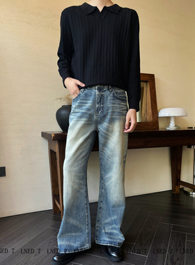 LNED7秋冬季14盎司雪花646微喇牛仔裤水洗宽松cleanfit拖地牛仔裤