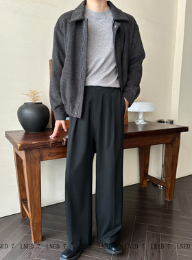 LNED7【高定TR色纺加绒直筒西裤】冬季A字直筒宽松阔腿休闲西裤男