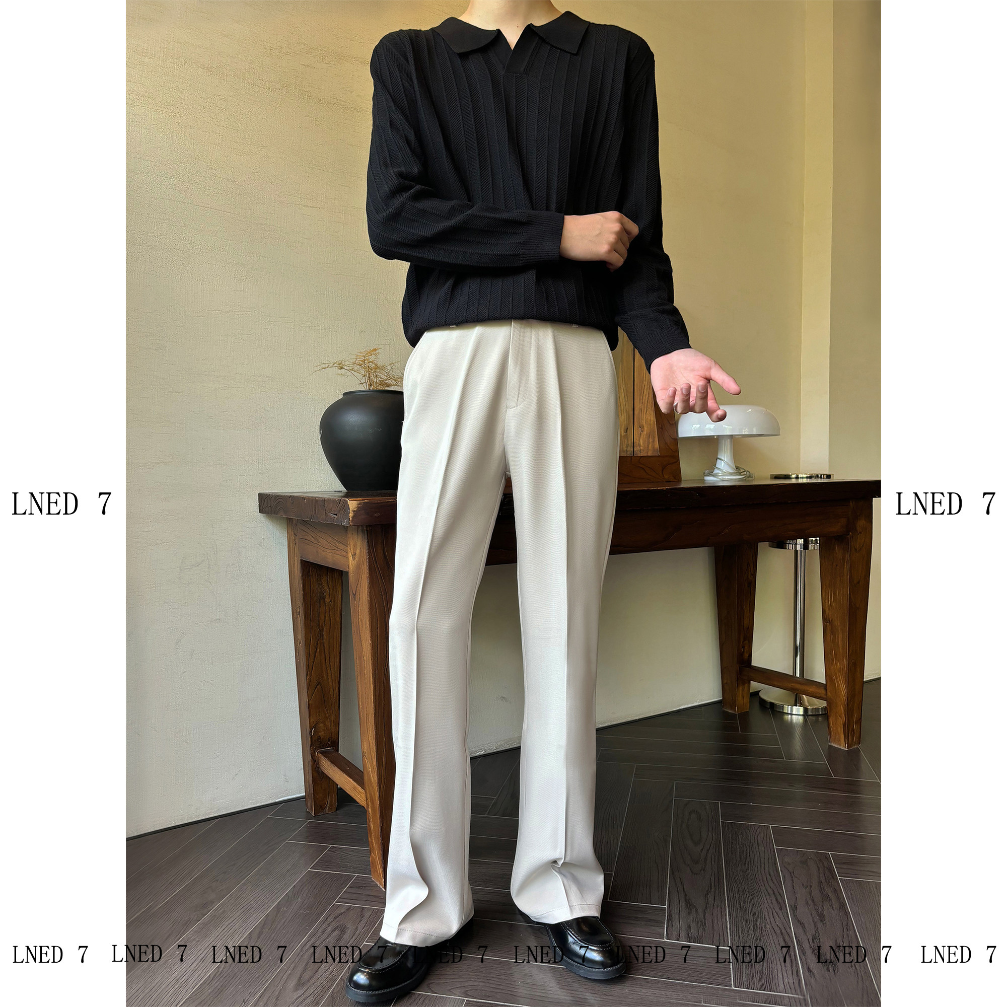 LNED7  春季老钱风垂感微喇西裤 cleanfit休闲宽松直筒四季西裤男