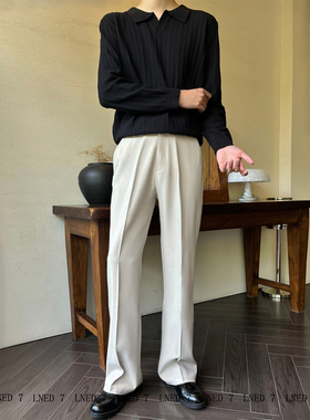 LNED7  秋冬季老钱风通勤垂感微喇西裤 cleanfit休闲宽松直筒西裤