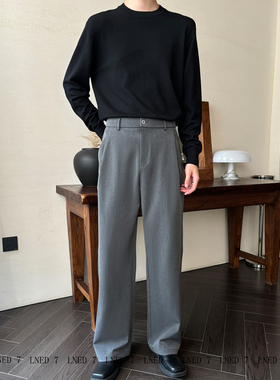 LNED7【高定TR色纺加绒直筒西裤】冬季A字直筒宽松灰色西裤休闲裤