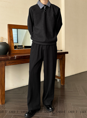 LNED7【精纺毛呢直筒西裤】冬季加厚A字直筒条纹毛呢西裤休闲裤男