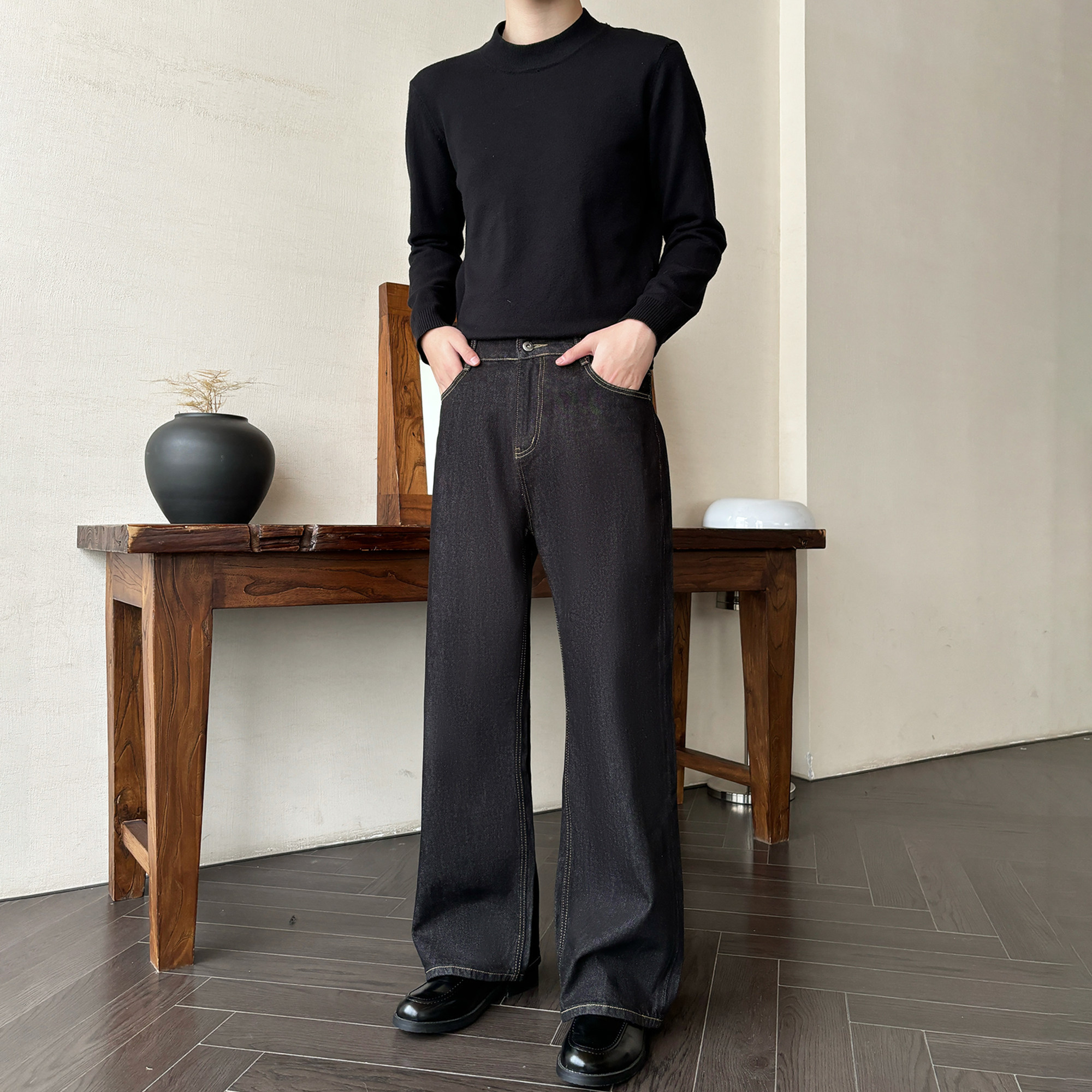 LNED7【不掉色直筒原牛】春夏季直筒宽松高品质原牛黑色牛仔裤男