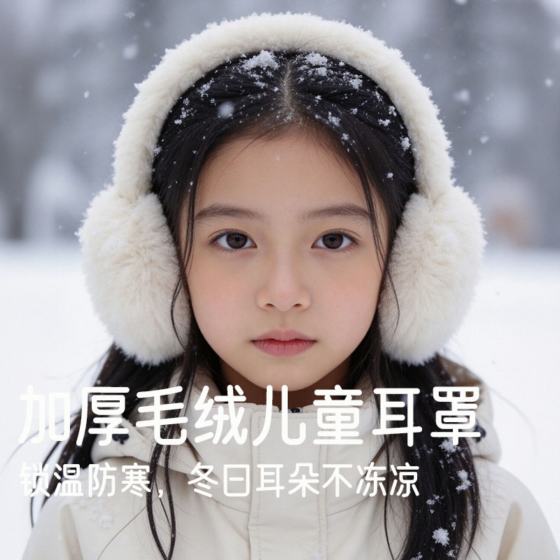 儿童耳罩可折叠男女童秋冬季保暖白色毛绒耳套防风冻耳暖小孩耳捂