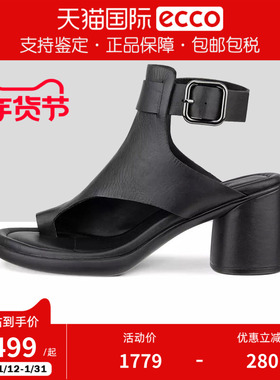 ECCO爱步女鞋凉鞋2025夏季新款法式粗跟高跟鞋 雕塑奢华222913