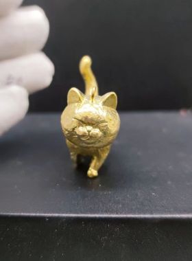 黄铜猫咪窝装饰摆件可爱吊萌模型