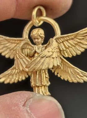 情侣好看的配饰黄铜天使吊坠项链