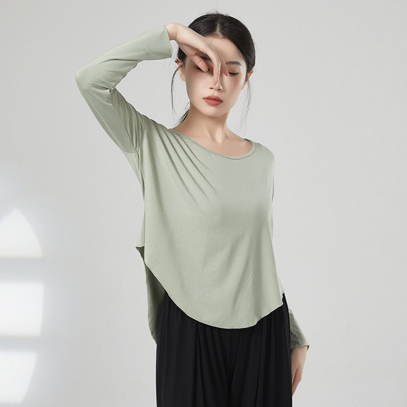 古典舞透气上衣肚皮舞练功服现代舞蹈落肩长袖新款现代舞蹈训练服