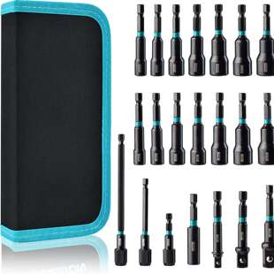 21PCS磁性风批套筒1/4六角气动起子套筒公英制螺母加长Nut Driver