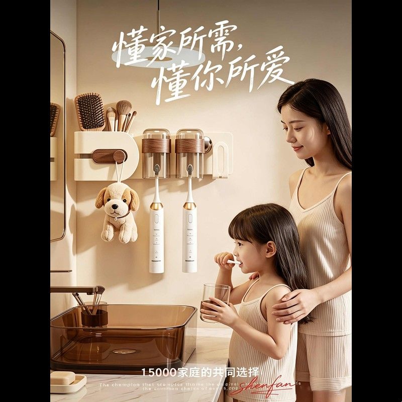 牙刷牙杯置物架2026款高档次免打孔吸盘壁挂式牙具牙刷杯漱口杯架