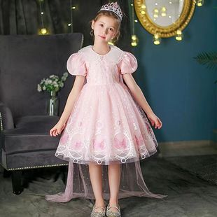 夏季女童洋气公主裙女童莎莎裙子宝宝中长式泡泡袖连衣裙演出服