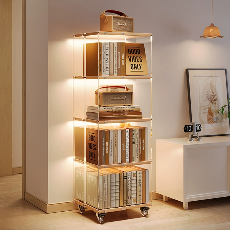 旋转书架儿童客厅展示架立架简易实木落地置物架书柜子家用储物柜