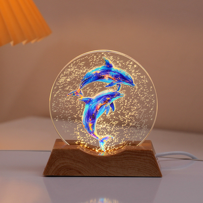 发光水晶球彩印海豚灯