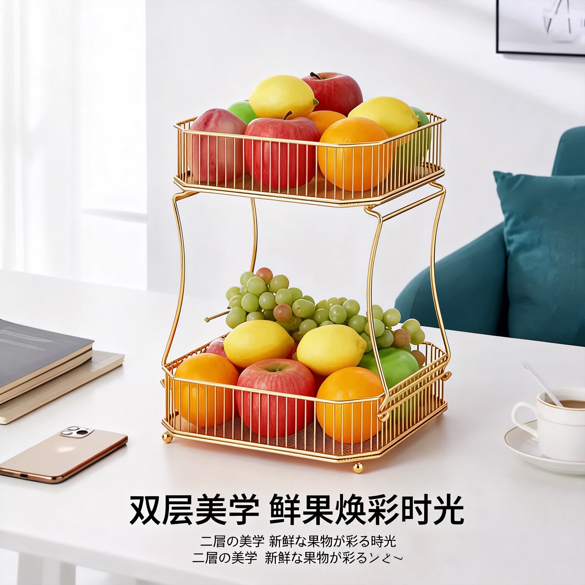 日本可拆装双层水果篮铁艺客厅厨