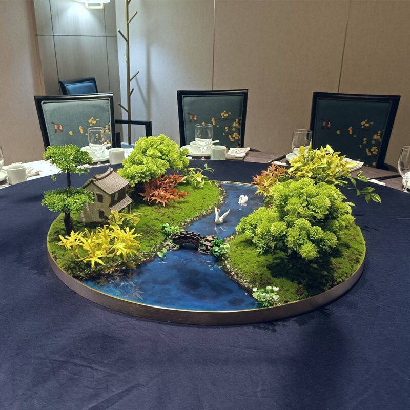 新品酒店大型餐桌摆放仿真绿植转盘摆台花大圆桌摆放餐桌艺术盆景