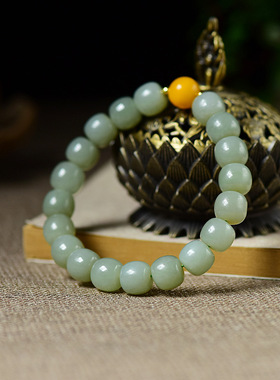 和田玉老型珠9*10mm女款手串单圈