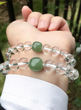 天然白水晶圆珠8/10mm单圈手链女