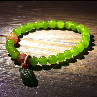 和田碧玉手链6mm单圈手链DIY女款搭配树叶南红莲花苞手串女手链