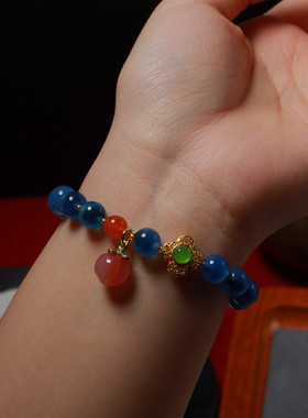 糖心玛瑙手链8mm蓝色玛瑙手串盐