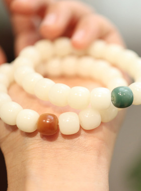 天然白玉菩提手串白菩提根老型风