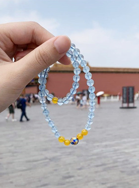 天然海蓝宝两圈手链6mm原创DIY女