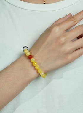 蜜蜡手串7mm单圈鸡油黄白花蜜DIY