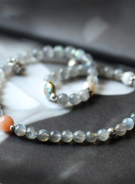天然月光石6mm手链原创DIY饰品两