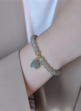 和田玉老虎弹力手链7*8mm女款生