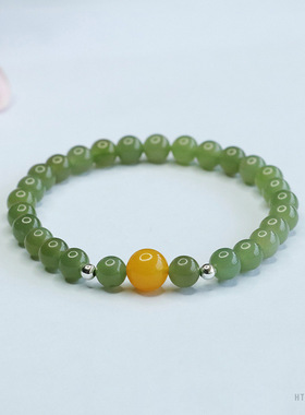 眷钰天然和田玉晴水手串蜜蜡