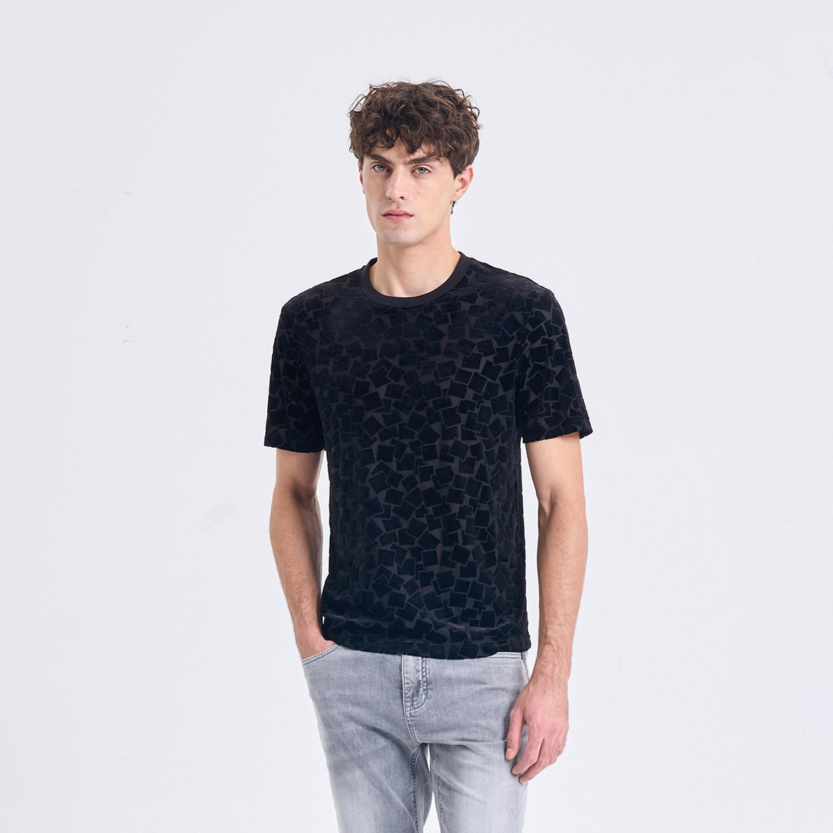 RARE威雅男装 2026夏季新款时尚百搭T恤男士黑色圆领短袖T