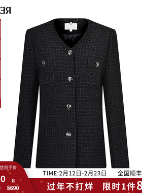 RARE威雅女装 秋冬新款宽松休闲黑色花呢棉服外套女RR2246140095