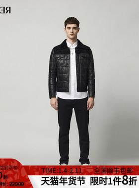 RARE威雅男装冬季新款真皮皮衣绵羊皮夹克男士黑色翻领羽绒服外套