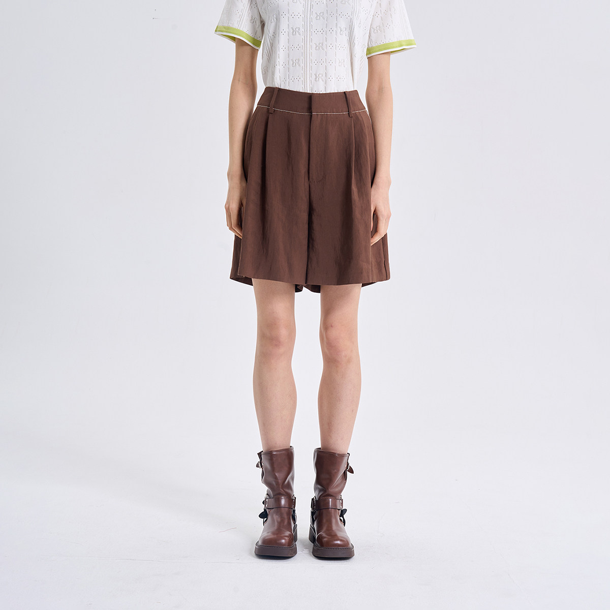 RARE威雅女裤 2026夏季新款棕色短裤女士高腰简约百搭休闲五