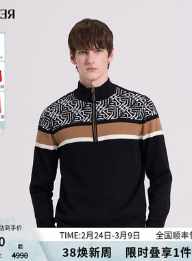 RARE威雅男装 秋冬新款黑色半拉链长袖羊毛衫男士绵羊毛针织毛衣