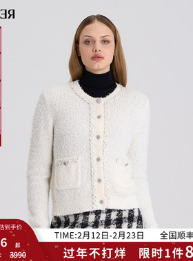 RARE威雅女装秋冬新款白色圈圈纱女士圆领长袖毛开衫RR2246250397