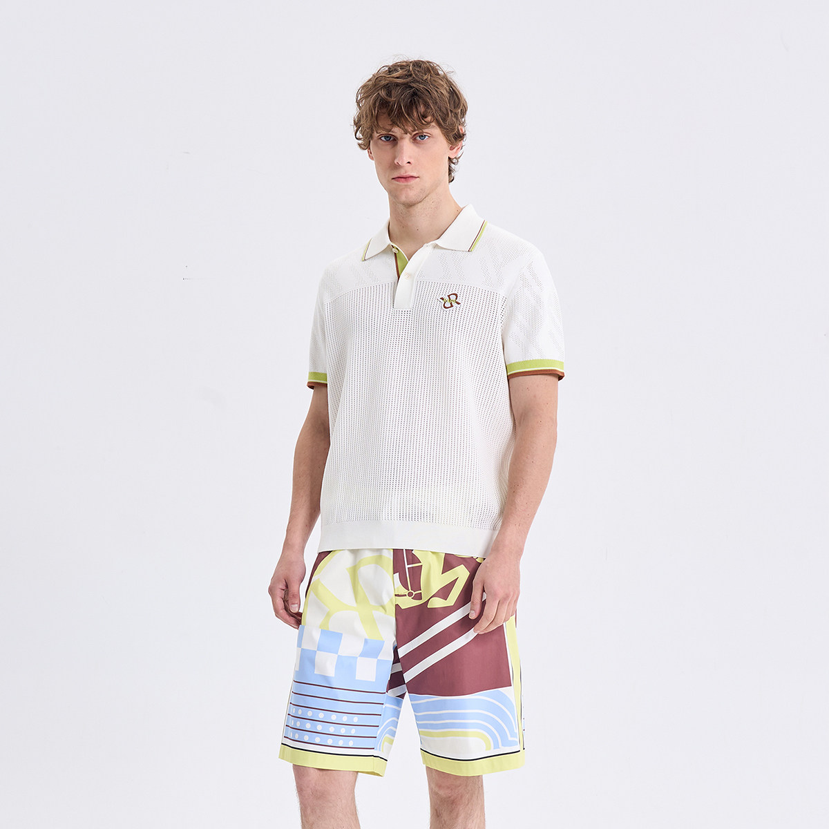 RARE威雅男装2026夏季新款翻领针织衫男宽松镂空毛衣白色短袖毛衫