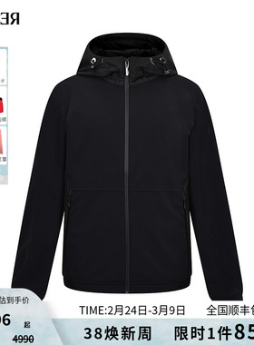 RARE威雅男装 秋冬新款微磨毛黑色针梭织拼接连帽运动感外套