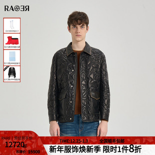 2025秋冬新款 RARE威雅男装 翻领羊皮棉服外套男黑色皮衣 情侣款