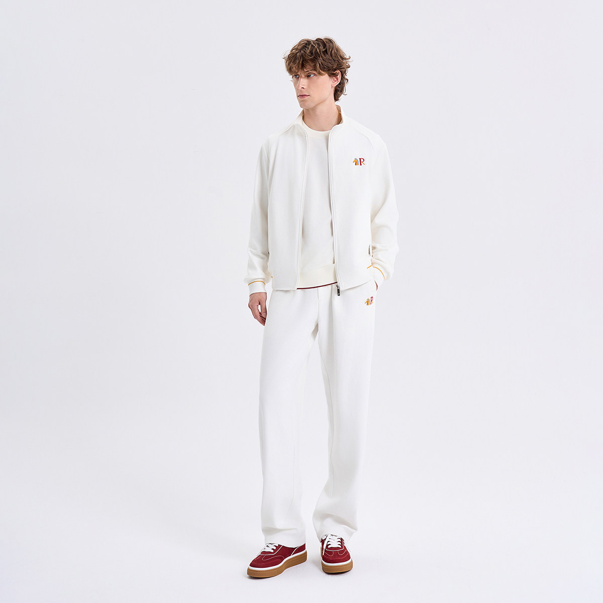 RARE威雅男装2026春夏新款生肖马系列白色立领外套运动裤休闲套装