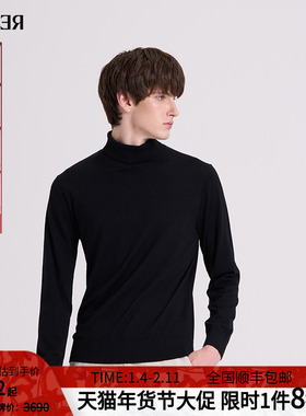 RARE威雅男装 秋冬新款针织毛衣黑色高领保暖羊毛衫 男士长袖毛衫