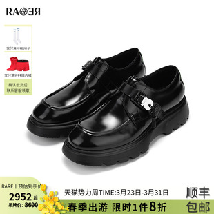 春秋新款 牛皮革鞋 黑色厚底皮鞋 正装 子男 搭扣孟克鞋 RARE威雅男鞋